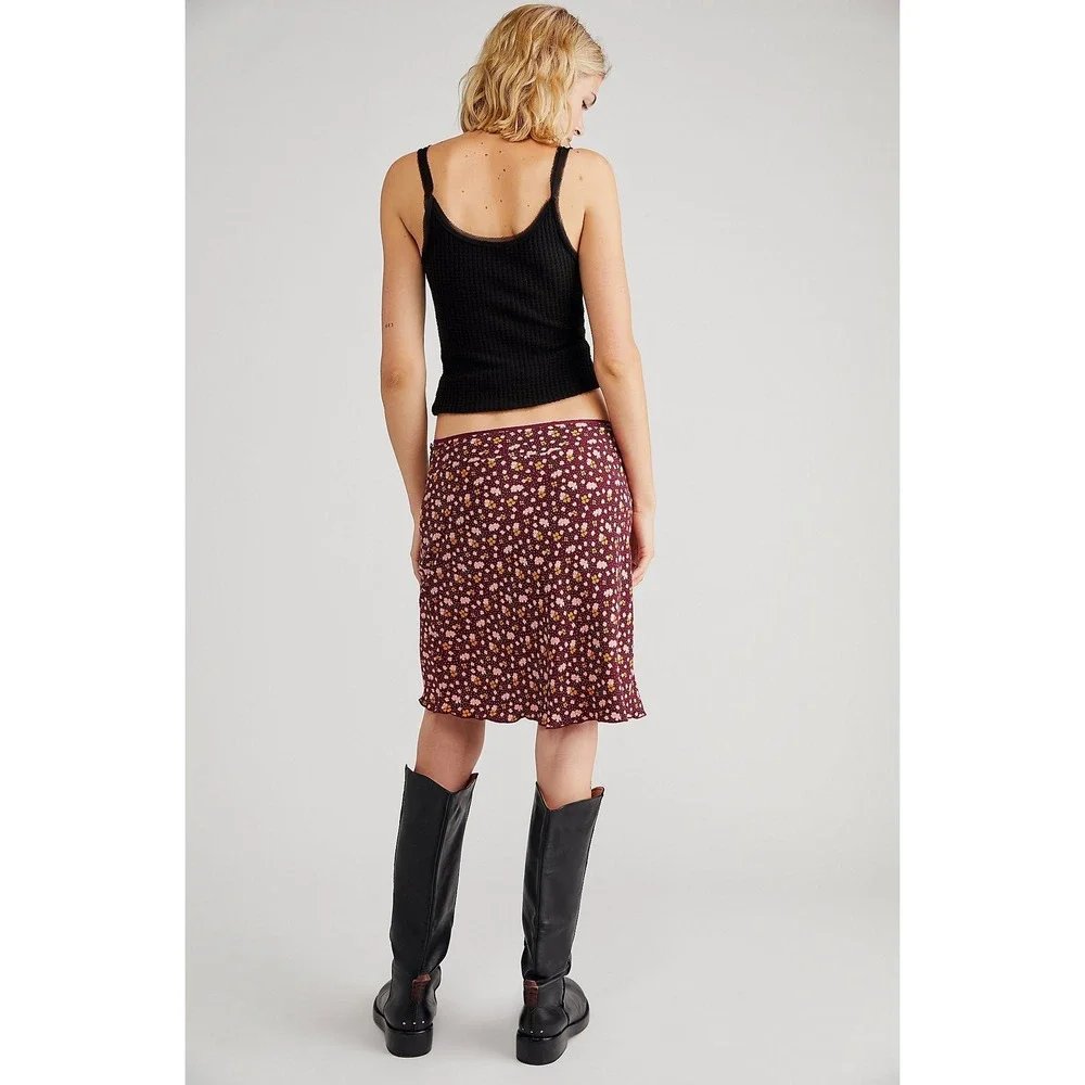 Free People Floral Mini Skirt Plum/Prune Print A-Line Skater Size 6